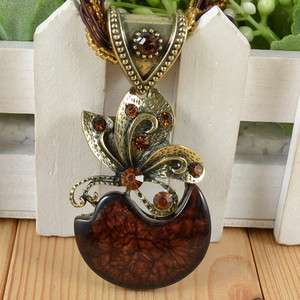 Antique Multi Chain Resin Bead Crystal Flower Pendant Cocktail 