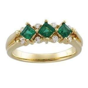   Gold Genuine Emerald & Diamond Anniversary Band Ring 