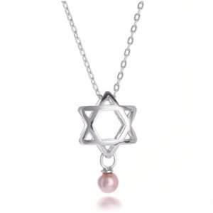   Jewelry Sterling Silver 5MM Pearl Star of David Pendant 16in. Jewelry
