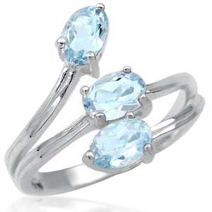 77ct. 3 Stone Natural Blue Topaz 925 Sterling Silver Ring (RN2075298 