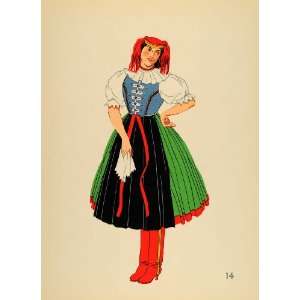  1939 Costume Girl Dress Red Boots Rimoc Hungary Litho 