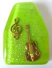  Lucite Resin Pin Brooch Gold Sparkles Gold Tone Music Note Guitar