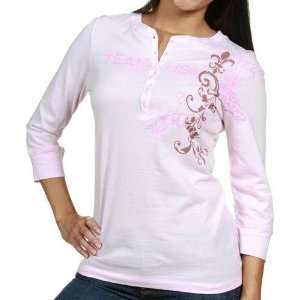  USA Swimming Ladies Pink Floral Henley 3/4 Sleeve T shirt 