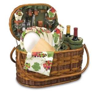  Merlot Deluxe Oval Bamboo Picnic Basket   Service for 2 