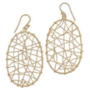  14 Karat Gold Plated Oval Wire Design Drop Earrings 925 