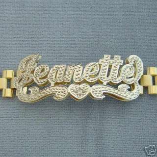 10K Solid Gold Name Bracelet Iced 3D Double Plates RB10  
