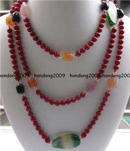 NATURAL Beautiful Long Red oral & Agate Necklace 64  