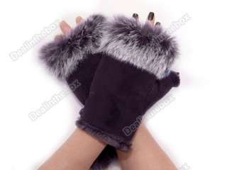 Ne w Womens Ra bbit Fur Hand Wrist Fingerless Gloves Warm Winter