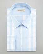 Burberry Check Collar Dress Shirt, City Blue   