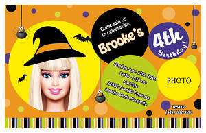 Set of 10 Barbie Halloween Personalized Invitations  