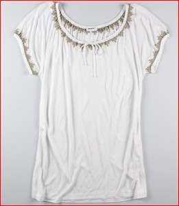 NWT DKNY Womens Short Sleeve Peasant Top White Sz LARGE Ret $45 