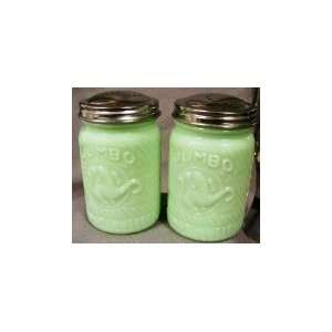  Swirled Jade Green Milk Glass Jumbo Elephant Salt & Pepper 