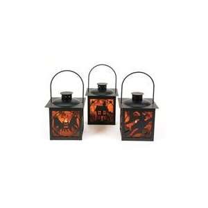 Pack of 6 Halloween Black Iron & Orange Glass Decorative Candle 