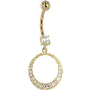   Yellow Gold Cubic Zirconia Exotic Circular Dangle Belly Ring Jewelry