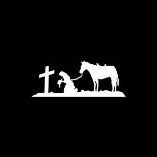  Cowboy Praying Cross with Horse Religious Vinyl Decal 