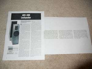 ADS L 990 Speaker Review, 2 pg, Full Test, Specs, 1987  