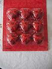 Pkg of 9 Miniature Red Glitter Heart Valentines Day Ornaments, NEW