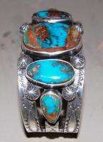 Navajo ETTA ENDITO Sterling Silver Pilot Mtn Turquoise Bracelet s6.5 