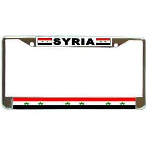 Syria Syrian Flag Chrome Metal License Plate Frame Holder