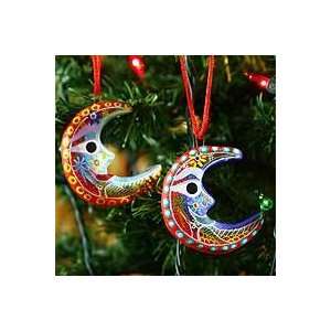   NOVICA Ceramic ornaments, Crescent Moon (set of 6)