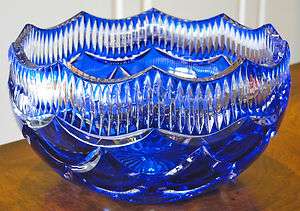 FABERGE CASED CUT TO CLEAR CRYSTAL BOWL   COBALT BLUE, MUST SEE 