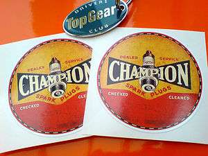 CHAMPION SPARK PLUG Old Vintage Look Stickers Decals 2 off 75mm  