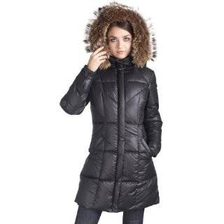Jessie G. Womens Down Parka Coat with Raccoon Fur Trim in Black or 