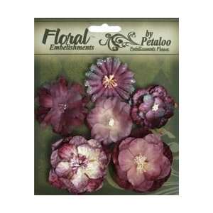  Petaloo Floral Embellishments Mixed Blooms 6/Pkg Lilac 