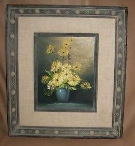 Vintage Robert Cox Miniature Oil Painting Yellow Daisy  