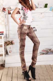 New Womens Street Fashion Skinny Plaid Pencil Pants  
