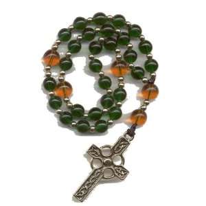  Anglican Prayer Beads, Rosary   Emerald & Amber w/Gold 