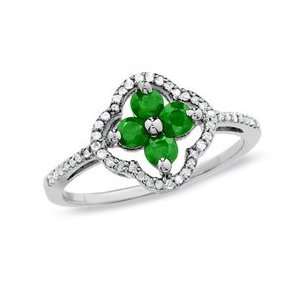 Gordons Jewelers Emerald Clover Ring in 10K White Gold with Diamond 