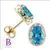 40 Carat Blue Topaz & Diamonds Stud Earrings 14k
