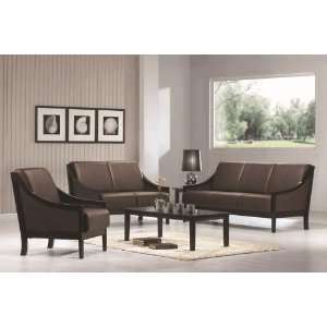  3pc Sofa Set with Brown Leatherette in Cappuccino Wood 