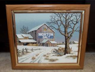 Morton Salt By C. Carson  Snow / Winter / Barn / Wagon  