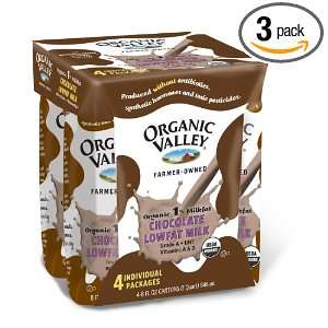 Organic Valley Chocolate 1%, 4 Count (Pack of 3)  Grocery 