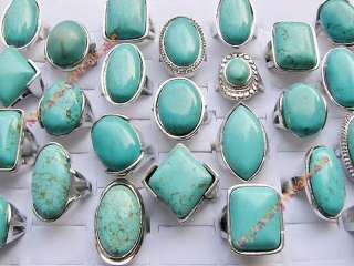 wholesale 25 turquoise natural stone silver rings  