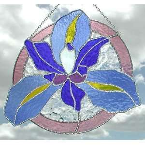  Blue Orchid Floral Stained Glass Suncatcher   9 1/2 x 10 