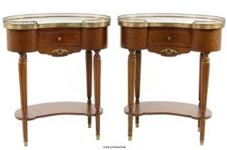 Pair of Mahogany Louis XVI Kidney Shaped Marble Top End Tables  