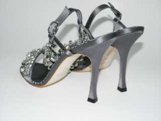 MANOLO BLAHNIK Gray Bejeweled Ankle Wrap Sandal Heel Shoe 36.5 NIB $ 