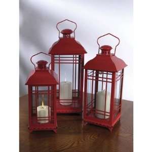  Three Piece Candle Lantern Set in Red