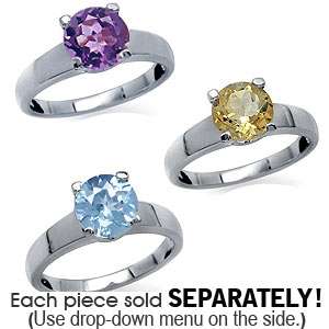 Amethyst Citrine Topaz Sterling Silver Solitaire Ring  