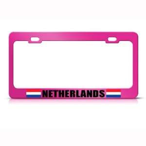 Netherlands Flag Pink Country Metal license plate frame Tag Holder