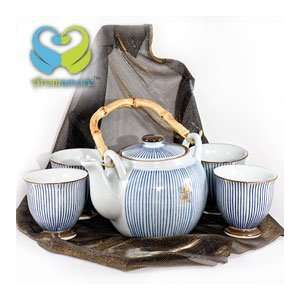 Blue Stripped Ceramic Tea Set  Grocery & Gourmet Food