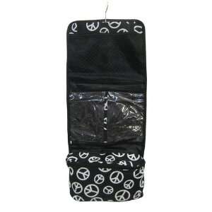 Hanging Cosmetic Makeup Toiletry Bag Case Black White Peace Sign Print