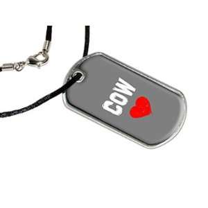  Cow Love   Military Dog Tag Black Satin Cord Necklace 