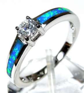   Blue Fire Opal Inlay 925 Sterling Silver Solitaire Ring 6 7 8 9  