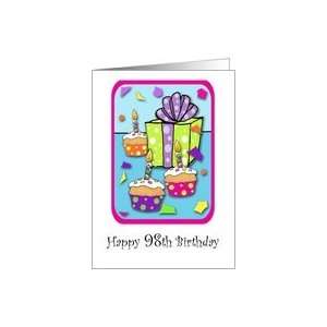  98 Years Old Lit Candle Cupcake & Gift Birthday Card Card 