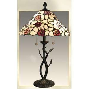  Tiffany Floral Glass Table Lamp With Leaf Base