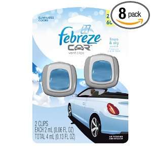 Febreze Car Vent Clip Air Freshener, Linen and Sky, 0.13 Ounce (Pack 